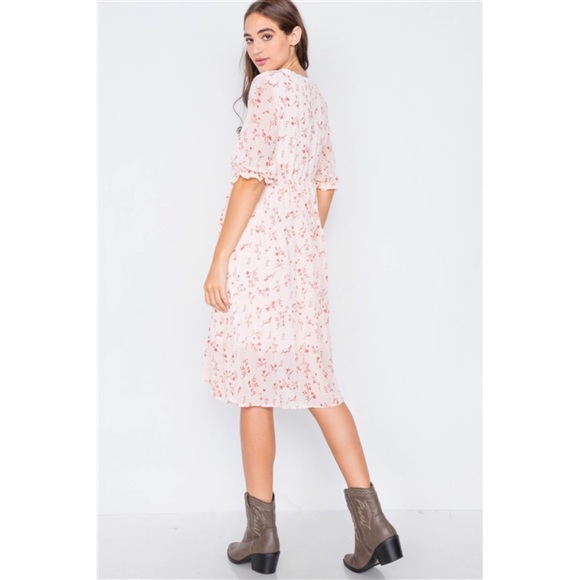LIGHT PINK FLORAL SHEER MIDI DRESS - Picture 2 of 6